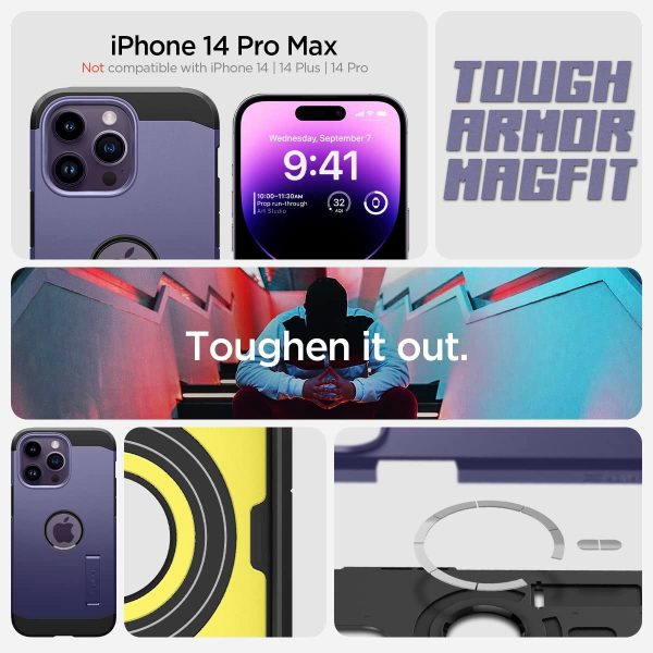 iPhone 14 Pro Max Tough Armor Case by Spigen MagFit Compatible with MagSafe - ACS05576 - Deep Purple - Image 3