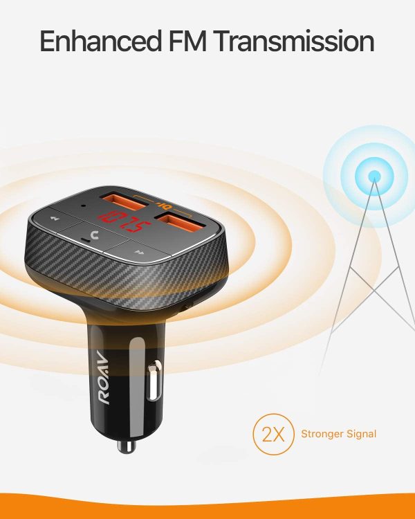 61avVH3aLKL._AC_SL1500_ Roav SmartCharge F0 Bluetooth FM Transmitter for Car, Audio Adapter and Receiver, Hands-Free Calling, MP3 Car Charger with 2 USB Ports, PowerIQ, and AUX Output  - R5113112 - Image 2