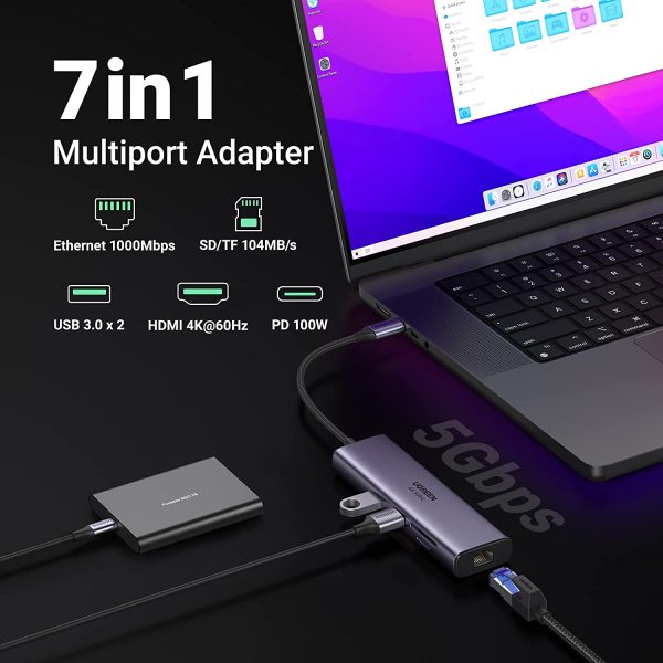 UGREEN USB C Hub 7-in-1 Multiport Adapter Docking Station 60515 - Grey - BIS - Image 2
