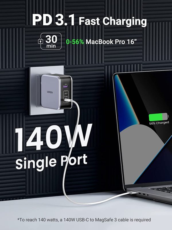 61w4SBGuBRL._AC_SL1500_ UGREEN 140W USB C Charger, Mac Book Pro Charger Foldable Nexode PD3.1 PPS 3-Port Fast GaN Laptop Wall Charger Power Adapter Compatible with MacBook Pro 16'', Dell XPS, Chromebook (with 240W Cable) - 90548 - Image 5
