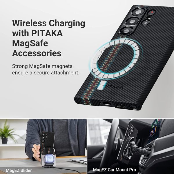 Galaxy S23 Ultra MagEZ Case 3 MagSafe Compatible Military Drop Protection Carbon Fiber Magnetic Case by PITAKA - Rhapsody 600D - Image 4
