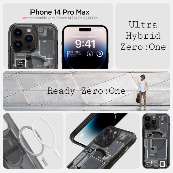 71RhxjDqdnL._AC_SL1200_ Apple iPhone 14 Pro Max Ultra Hybrid MagFit MagSafe Enabled Case by Spigen - ACS05539 - Zero One - Image 7