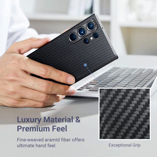 Galaxy S23 Ultra MagEZ Case 3 MagSafe Compatible Military Drop Protection Carbon Fiber Magnetic Case by PITAKA - Black / Grey Twill 600D - Image 8