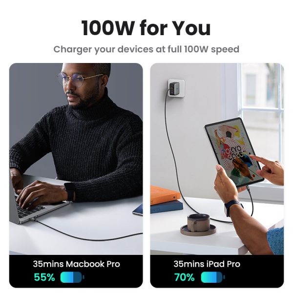 UGREEN 100W QC 4.0 Cable USB-C to USB-C Cable 100W Fast Charging Compatible with USB4 and USB-C, MacBook, USB-C Docking Stations - White - 3 Feet - 15267 - Image 8