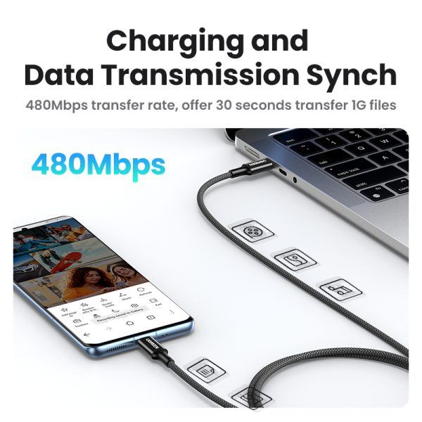 UGREEN 100W QC 4.0 Cable USB-C to USB-C Cable 100W Fast Charging Compatible with USB4 and USB-C, MacBook, USB-C Docking Stations - White - 3 Feet - 15267 - Image 7