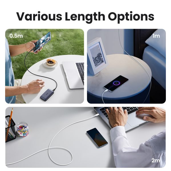 UGREEN 100W QC 4.0 Cable USB-C to USB-C Cable 100W Fast Charging Compatible with USB4 and USB-C, MacBook, USB-C Docking Stations - White - 3 Feet - 15267 - Image 3