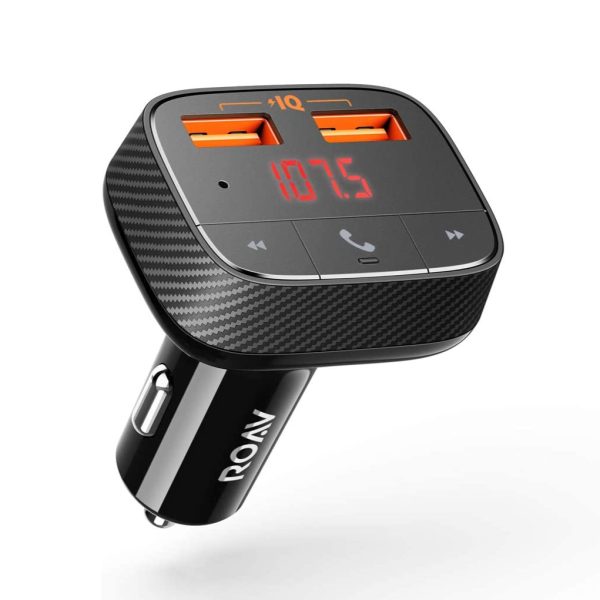 roav f0 car charger & bluetooth transmitter Roav SmartCharge F0 Bluetooth FM Transmitter for Car, Audio Adapter and Receiver, Hands-Free Calling, MP3 Car Charger with 2 USB Ports, PowerIQ, and AUX Output  - R5113112 - Image 1