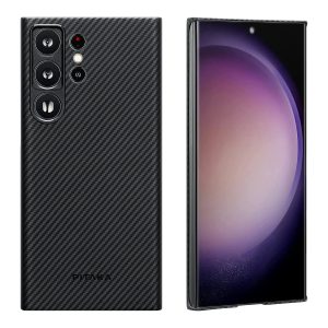 Galaxy S23 Ultra MagEZ Case 3 MagSafe Compatible Military Drop Protection Carbon Fiber Magnetic Case by PITAKA - Black / Grey Twill 600D