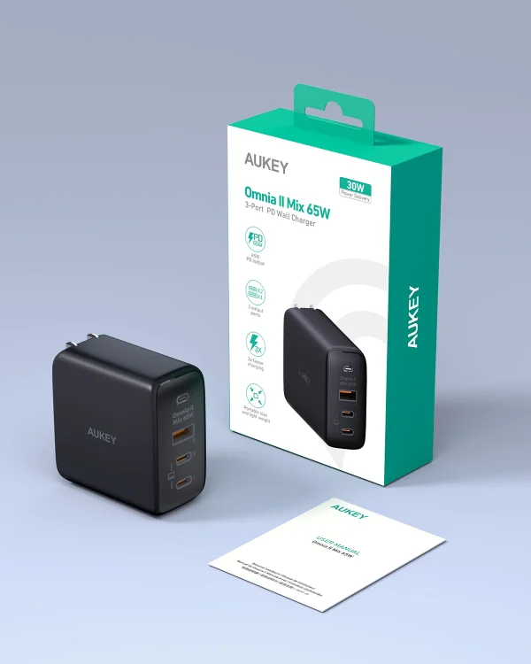 Aukey Omnia II 65w Power Delivery & Super Fast Charging (PPS) Wall Charger PA-B6T - Image 2