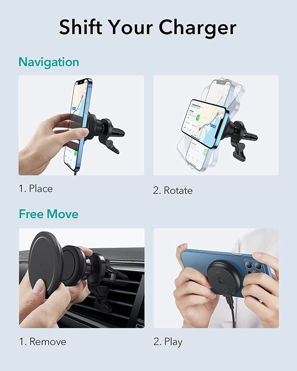 618NFosgSXL._AC_SL1500_ ESR Shift Wireless Car Charger (HaloLock), Compatible with MagSafe Car Charger, 2 Charging Modes, Detachable Fast Charging Pad, Car Phone Holder Mount for iPhone 14/13/12 Series, Car Accessories - Image 2