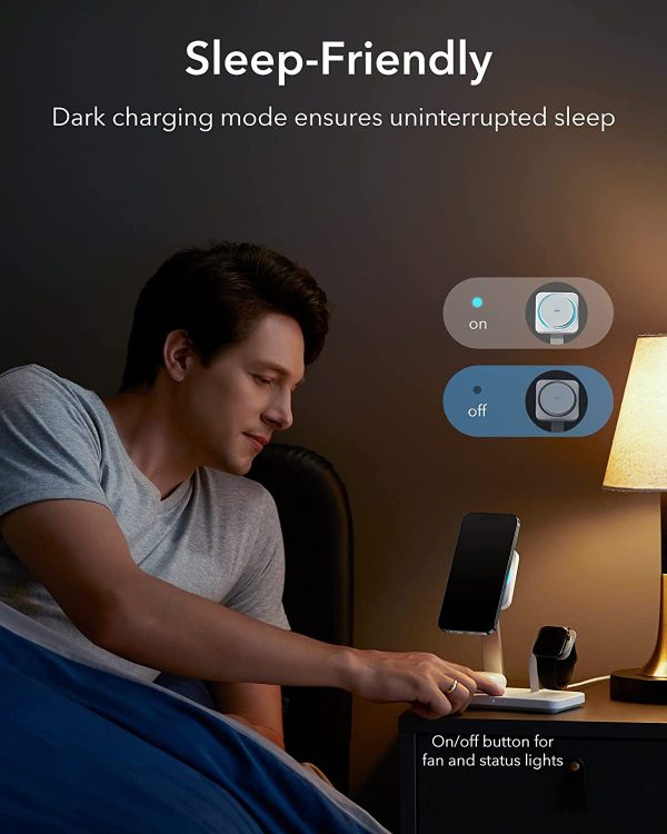 ESR HaloLock 3 in 1 Wireless Charger with CryoBoost, Compatible with MagSafe Charger Stand, Phone-Cooling Fast Charging Compatible with iPhone 14/13/12, AirPods Pro/3/2, with Adapter, Arctic White - Image 2