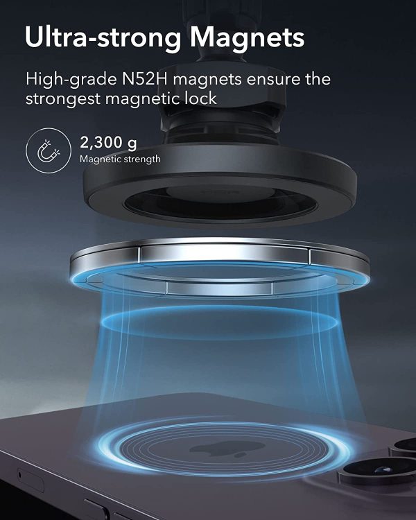ESR Magnetic Car Mount (HaloLock), Compatible with MagSafe Car Mount, Magnetic Phone Holder for Car, Air Vent Mount for iPhone 14/13/12 Series, Car Accessories, Charging Not Supported, Metallic Grey - Image 4