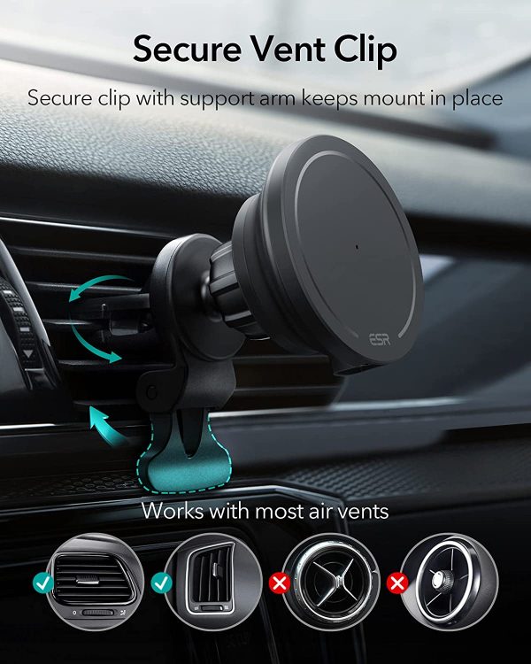 71PJGciE5tL._AC_SL1500_ ESR Shift Wireless Car Charger (HaloLock), Compatible with MagSafe Car Charger, 2 Charging Modes, Detachable Fast Charging Pad, Car Phone Holder Mount for iPhone 14/13/12 Series, Car Accessories - Image 5