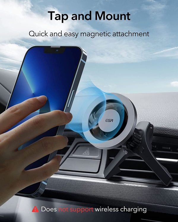 ESR Magnetic Car Mount (HaloLock), Compatible with MagSafe Car Mount, Magnetic Phone Holder for Car, Air Vent Mount for iPhone 14/13/12 Series, Car Accessories, Charging Not Supported, Metallic Grey - Image 9
