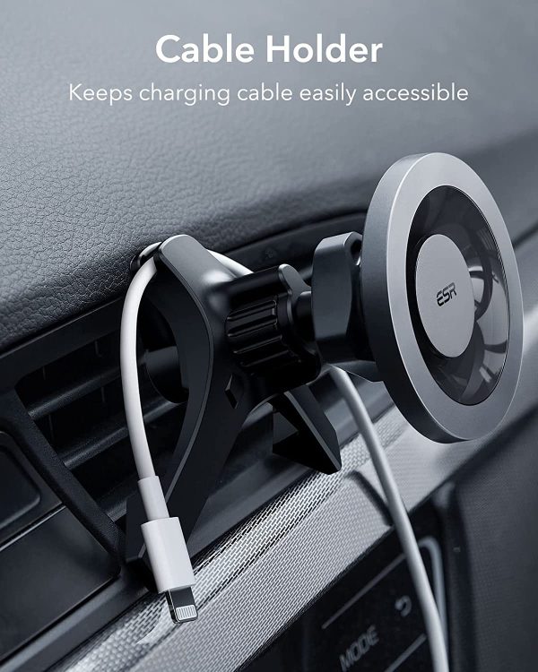 ESR Magnetic Car Mount (HaloLock), Compatible with MagSafe Car Mount, Magnetic Phone Holder for Car, Air Vent Mount for iPhone 14/13/12 Series, Car Accessories, Charging Not Supported, Metallic Grey - Image 6