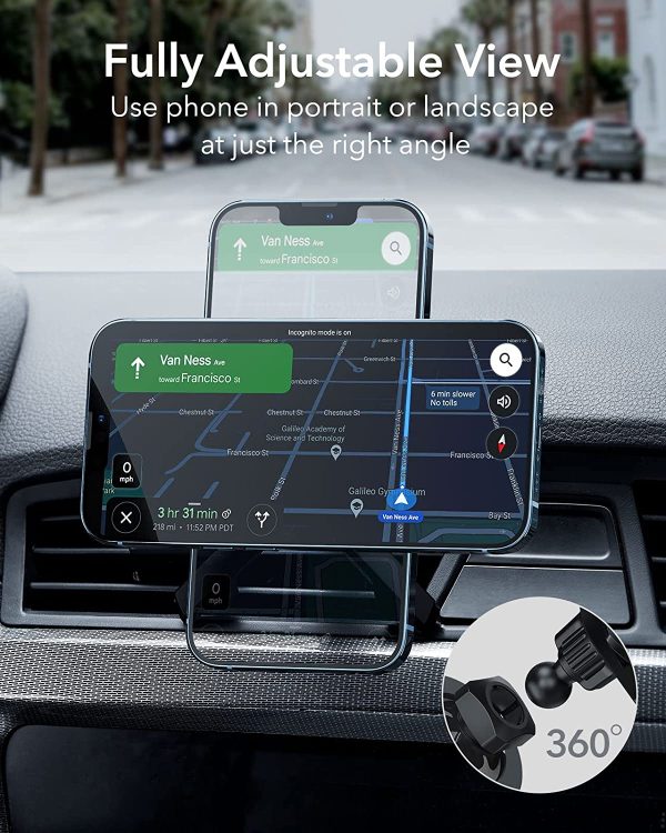 ESR Magnetic Car Mount (HaloLock), Compatible with MagSafe Car Mount, Magnetic Phone Holder for Car, Air Vent Mount for iPhone 14/13/12 Series, Car Accessories, Charging Not Supported, Metallic Grey - Image 8