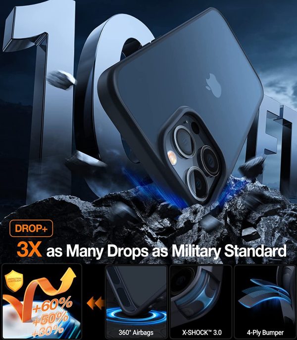 14 pro max guardian black case torras iPhone 14 Pro Guardian Case with Military Grade Drop Tested, Slim Translucent Matte Case by Torras - Black - Image 2