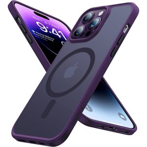 iPhone 14 Pro Magnetic Guardian Case with Military Grade Drop Tested, Compatible with MagSafe, Slim Translucent Matte Case by Torras - Deep Purple