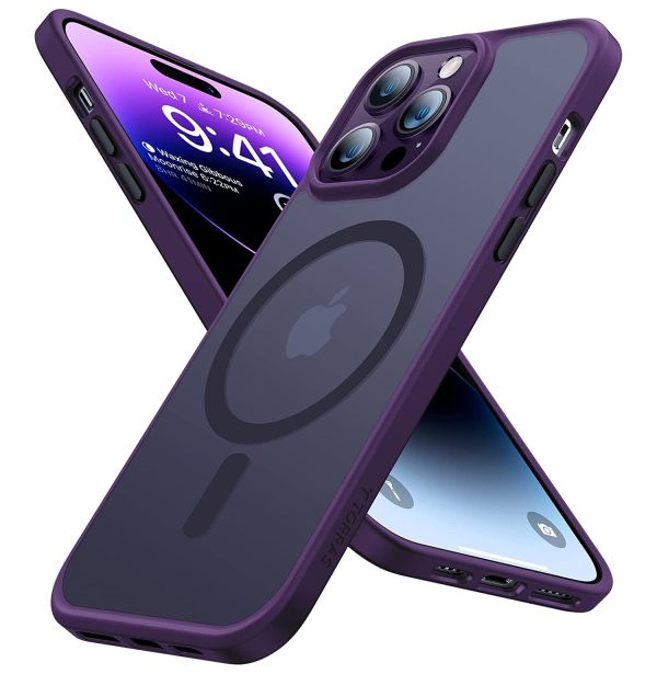 iPhone 14 Pro Magnetic Guardian Case with Military Grade Drop Tested, Compatible with MagSafe, Slim Translucent Matte Case by Torras - Deep Purple - Image 1