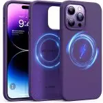 iPhone 14 Pro Magnetic Silicone Case [Military Grade Drop Tested] [Compatible with MagSafe] Anti-Scratch Soft Microfiber Lining Shockproof  - Deep Purple