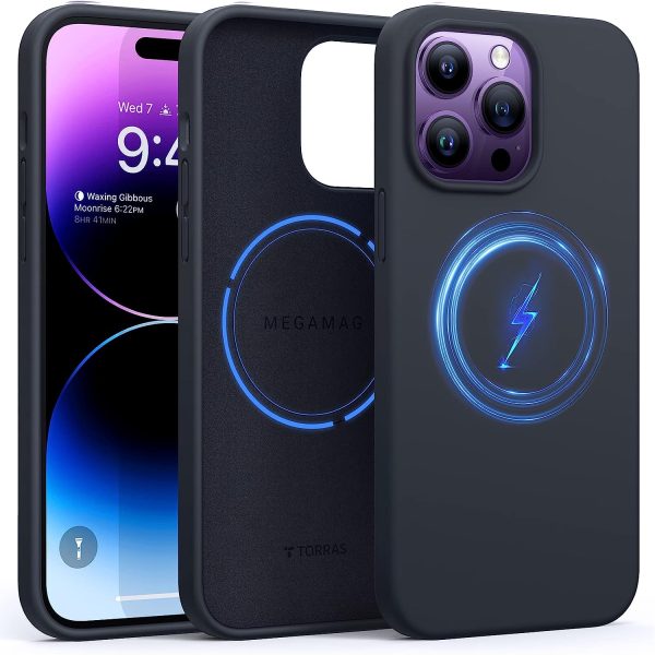 iPhone 14 Pro Magnetic Silicone Case [Military Grade Drop Tested] [Compatible with MagSafe] Anti-Scratch Soft Microfiber Lining Shockproof  - Black - Image 1