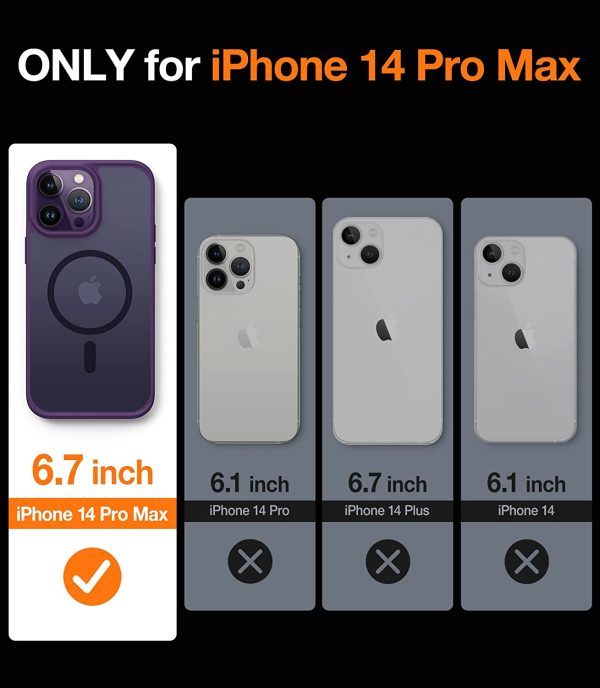 iPhone 14 Pro Max Magnetic Guardian Case with Military Grade Drop Tested, Compatible with MagSafe, Slim Translucent Matte Case by Torras - Deep Purple - Image 5