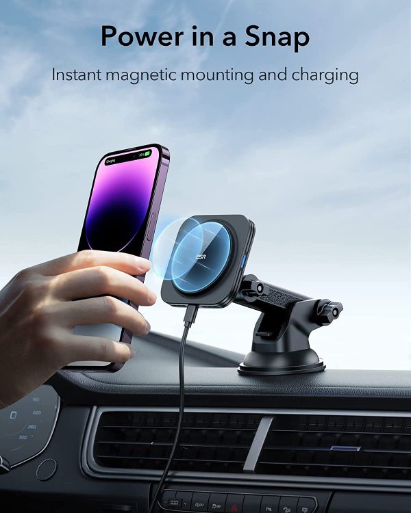 ESR MagSafe Car Charger (HaloLock), Dashboard Magnetic Wireless Car Charger, MagSafe Car Mount Charger, Windshield Car Phone Holder for iPhone 14/13/12 Series, Fast Charging, Car Accessories, Black - Image 4