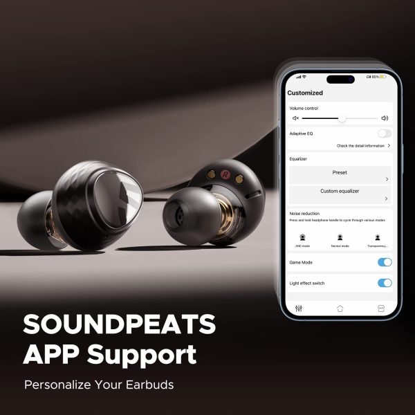 61l8Qpanz-L._AC_SL1500_ SoundPEATS Engine4 Wireless Earbuds, Hi-Res Bluetooth 5.3 Earbuds with LDAC, Coaxial Dual Dynamic Drivers for Stereo Sound, 70 ms Low Latency, Dual Device Connection, Total 43 Hrs, IPX4, App Control - Black - BB - Image 3