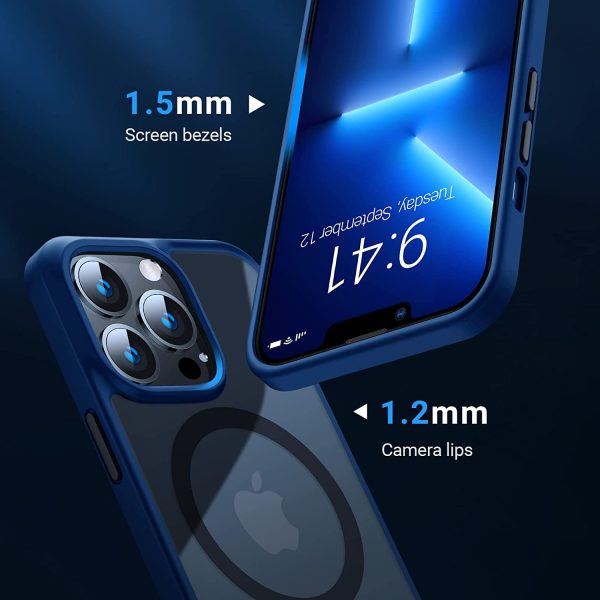 61v-8ZLxR9L._AC_SL1500_ iPhone 13 Pro Max Magnetic Guardian Case with Military Grade Drop Tested, Compatible with MagSafe, Slim Translucent Matte Case by Torras - Navy Blue - Image 2