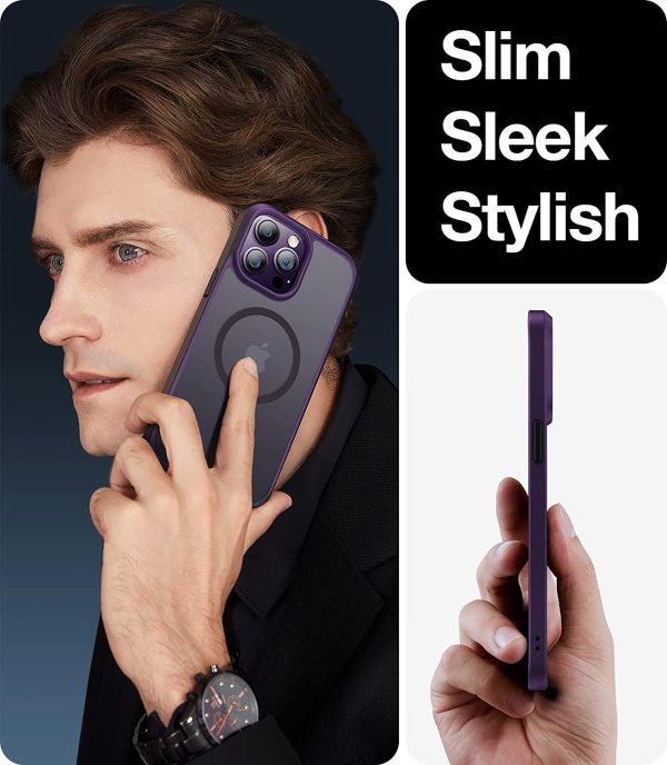 iPhone 14 Pro Max Magnetic Guardian Case with Military Grade Drop Tested, Compatible with MagSafe, Slim Translucent Matte Case by Torras - Deep Purple - Image 3