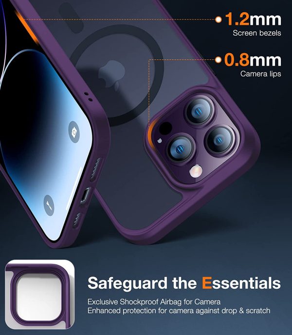 iPhone 14 Pro Max Magnetic Guardian Case with Military Grade Drop Tested, Compatible with MagSafe, Slim Translucent Matte Case by Torras - Deep Purple - Image 6