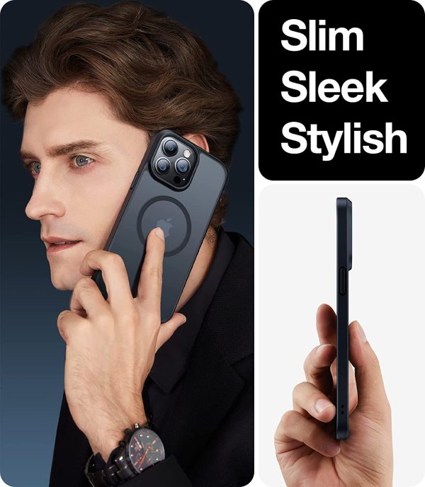 iPhone 13 Pro Max Magnetic Guardian Case with Military Grade Drop Tested, Compatible with MagSafe, Slim Translucent Matte Case by Torras - Mystic Black - Image 5