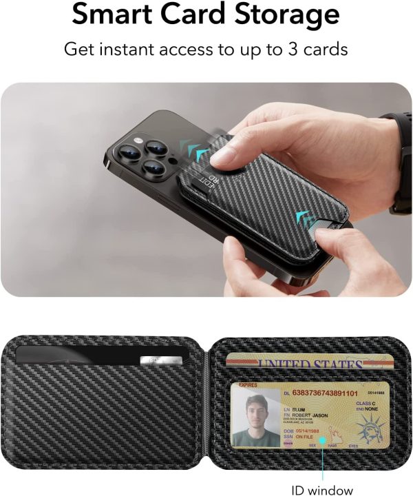 71AIjo5tIcL._AC_SL1500_ Magsafe Wallet & Stand by ESR made from Vegan Leather by ESR - Black Carbon Fiber - Image 4