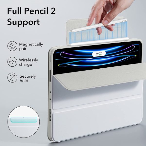 iPad Pro 11" 2022 / 2021 Rebound 360 Case ESR with Pencil Holder, Detachable Magnetic Cover, Vertical Stand - Brilliant White - Image 3