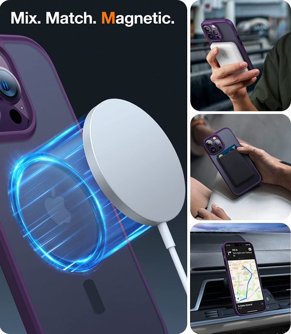 iPhone 14 Pro Max Magnetic Guardian Case with Military Grade Drop Tested, Compatible with MagSafe, Slim Translucent Matte Case by Torras - Deep Purple - Image 4