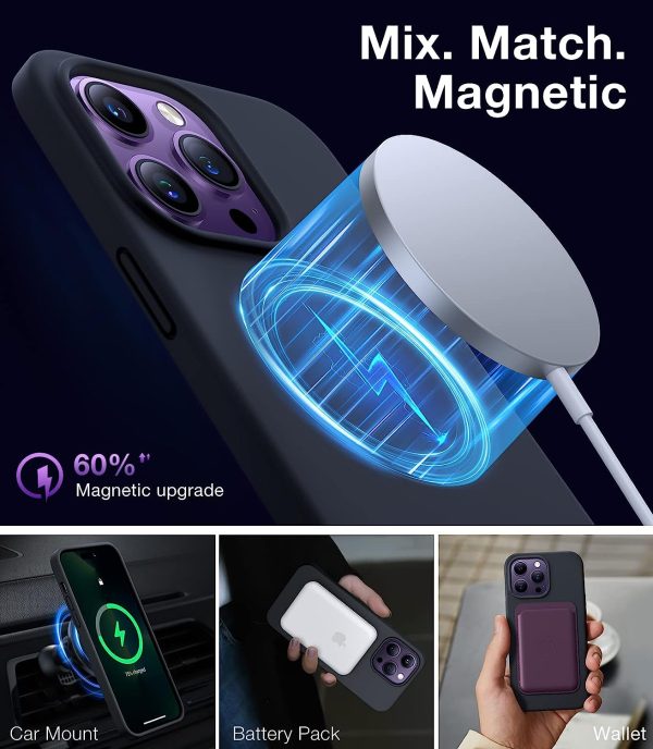 iPhone 14 Pro Magnetic Silicone Case [Military Grade Drop Tested] [Compatible with MagSafe] Anti-Scratch Soft Microfiber Lining Shockproof  - Black - Image 6