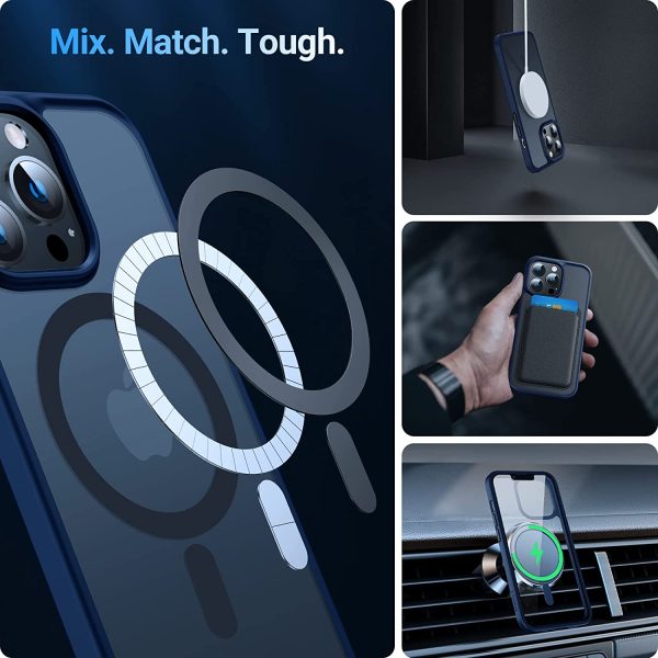 71MIA7zA2WL._AC_SL1500_ iPhone 13 Pro Max Magnetic Guardian Case with Military Grade Drop Tested, Compatible with MagSafe, Slim Translucent Matte Case by Torras - Navy Blue - Image 6