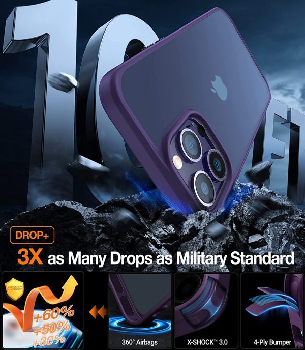 71Tdy98+pfL._AC_SL1500_ iPhone 14 Pro Max Guardian Case with Military Grade Drop Tested, Slim Translucent Matte Case by Torras - Deep Purple - Image 5
