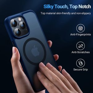 iPhone 13 Pro Max Magnetic Guardian Case with Military Grade Drop Tested, Compatible with MagSafe, Slim Translucent Matte Case by Torras - Navy Blue - Image 7