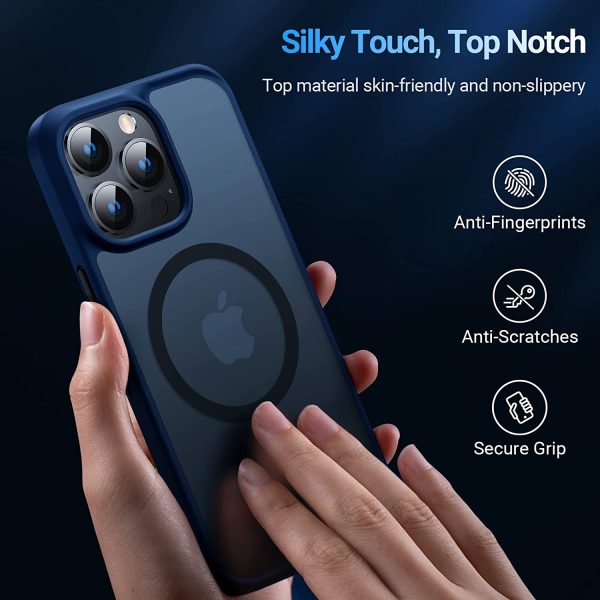 71XdMZBnlGL._AC_SL1500_ iPhone 13 Pro Max Magnetic Guardian Case with Military Grade Drop Tested, Compatible with MagSafe, Slim Translucent Matte Case by Torras - Navy Blue - Image 7
