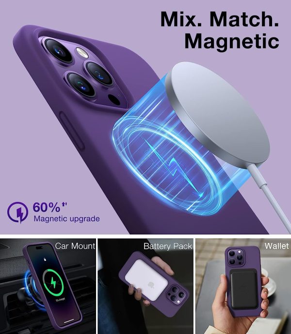 iPhone 14 Pro Max Magnetic Silicone Case [Military Grade Drop Tested] [Compatible with MagSafe] Anti-Scratch Soft Microfiber Lining Shockproof  - Deep Purple - Image 3