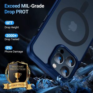 iPhone 13 Pro Max Magnetic Guardian Case with Military Grade Drop Tested, Compatible with MagSafe, Slim Translucent Matte Case by Torras - Navy Blue - Image 4