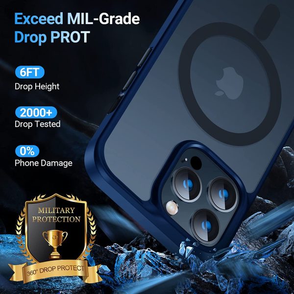 71amloqIOGL._AC_SL1500_ iPhone 13 Pro Max Magnetic Guardian Case with Military Grade Drop Tested, Compatible with MagSafe, Slim Translucent Matte Case by Torras - Navy Blue - Image 4