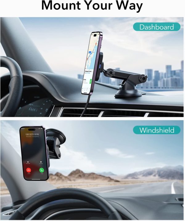 ESR MagSafe Car Charger (HaloLock), Dashboard Magnetic Wireless Car Charger, MagSafe Car Mount Charger, Windshield Car Phone Holder for iPhone 14/13/12 Series, Fast Charging, Car Accessories, Black - Image 6
