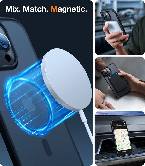 iPhone 13 Pro Max Magnetic Guardian Case with Military Grade Drop Tested, Compatible with MagSafe, Slim Translucent Matte Case by Torras - Mystic Black - Image 6