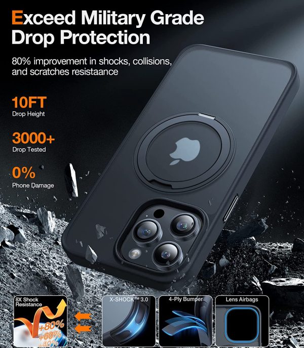 81-lTI8H4KL._AC_SL1500_ iPhone 14 Pro Max UPRO OStand Pro Case by Torras with Built in Stand for Vertical & Horizontal Prop up Phone, Magsafe Charging Compatible Shockproof Drop Protection - Black - Image 8