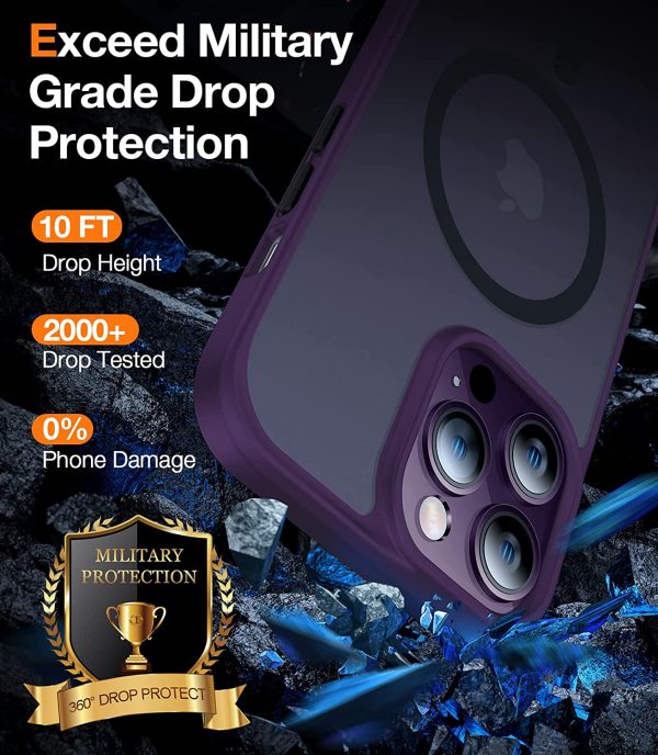 iPhone 14 Pro Magnetic Guardian Case with Military Grade Drop Tested, Compatible with MagSafe, Slim Translucent Matte Case by Torras - Deep Purple - Image 6