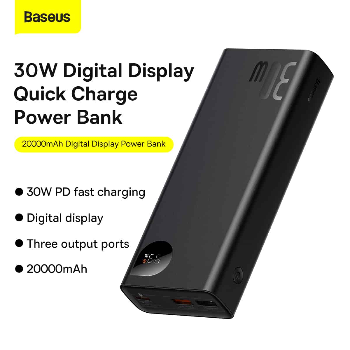 Baseus Adaman Power Bank 65W 20000mAh FAST charge PD For Laptop / Phone -  Black