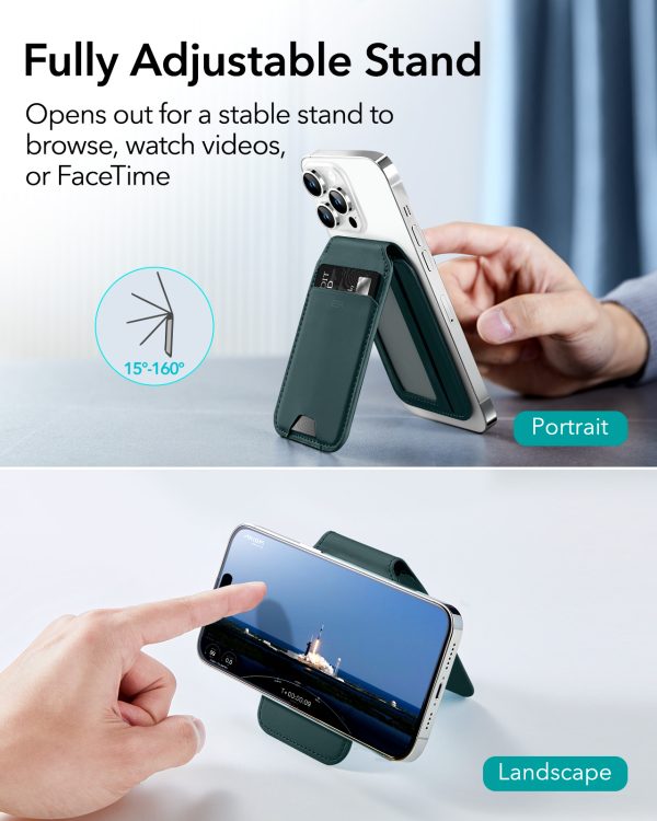 Magsafe Wallet & Stand by ESR made from Vegan Leather by ESR - Green Suede - Image 3