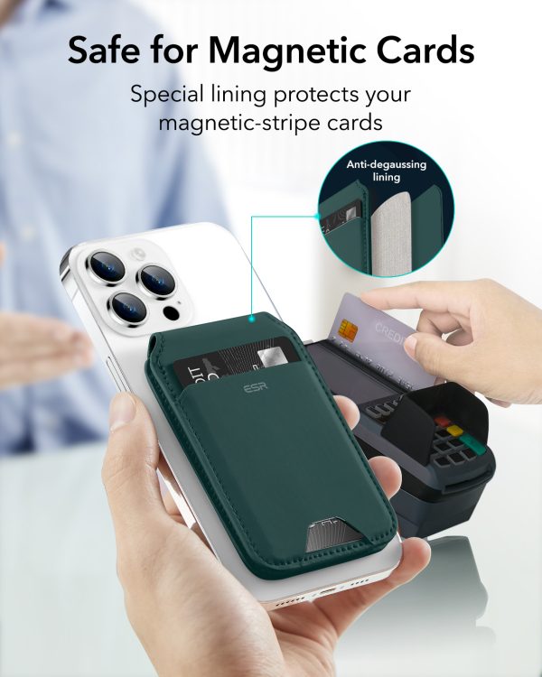 Magsafe Wallet & Stand by ESR made from Vegan Leather by ESR - Green Suede - Image 5